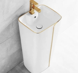 BỒN LAVABO TRỤ ĐỨNG SÀN VIỀN VÀNG CAO CẤP