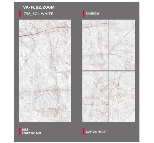 GẠCH ỐP LÁT SOL WHITE ẤN ĐỘ 600x1200mm-VA-FL62.206M