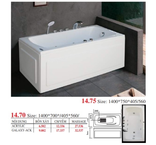 BỒN TẮM DÀI ĐẶT SÀN V14X - VIỆT MỸ