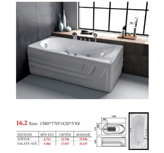 BỒN TẮM DÀI ĐẶT SÀN V16X - VIỆT MỸ