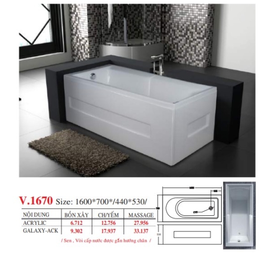 BỒN TẮM DÀI ĐẶT SÀN V16X - VIỆT MỸ