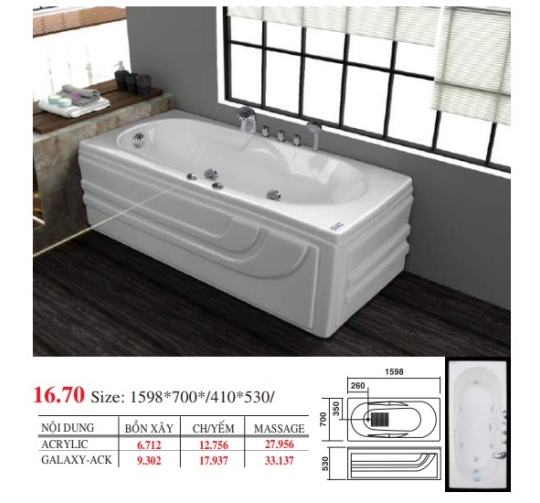 BỒN TẮM DÀI ĐẶT SÀN V16X - VIỆT MỸ