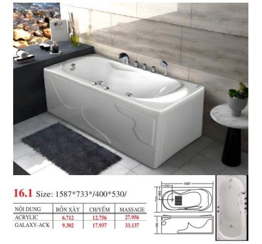 BỒN TẮM DÀI ĐẶT SÀN V16X - VIỆT MỸ