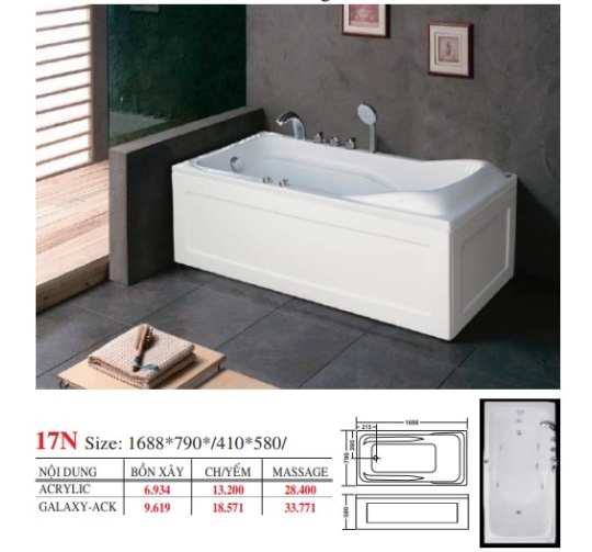 BỒN TẮM DÀI ĐẶT SÀN V17X - VIỆT MỸ
