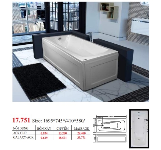 BỒN TẮM DÀI ĐẶT SÀN V17X - VIỆT MỸ