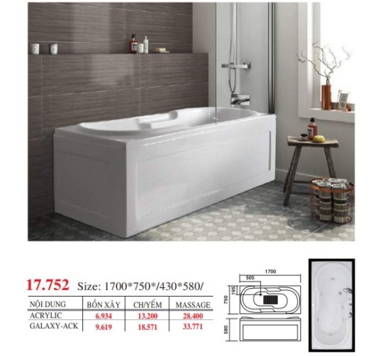BỒN TẮM DÀI ĐẶT SÀN V17X - VIỆT MỸ