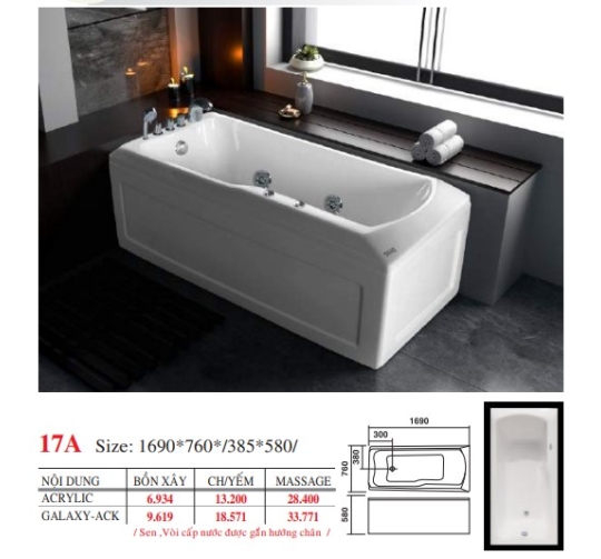 BỒN TẮM DÀI ĐẶT SÀN V17X - VIỆT MỸ