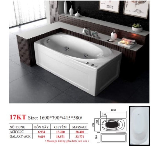 BỒN TẮM DÀI ĐẶT SÀN V17X - VIỆT MỸ