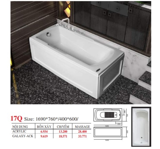 BỒN TẮM DÀI ĐẶT SÀN V17X - VIỆT MỸ