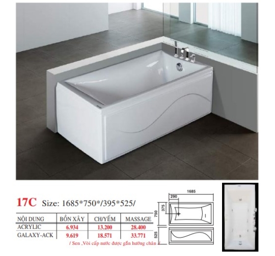 BỒN TẮM DÀI ĐẶT SÀN V17X - VIỆT MỸ