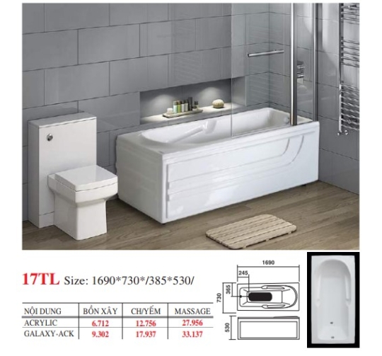 BỒN TẮM DÀI ĐẶT SÀN V17X - VIỆT MỸ