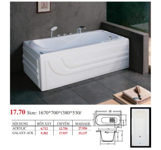 BỒN TẮM DÀI ĐẶT SÀN V17X - VIỆT MỸ
