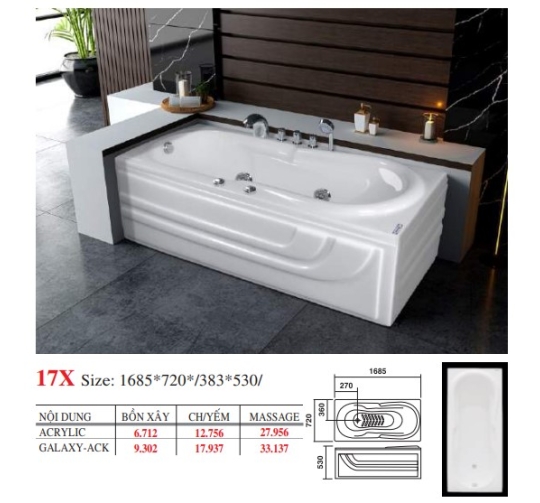 BỒN TẮM DÀI ĐẶT SÀN V17X - VIỆT MỸ
