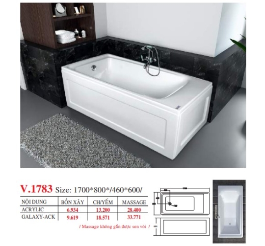 BỒN TẮM DÀI ĐẶT SÀN V17X - VIỆT MỸ