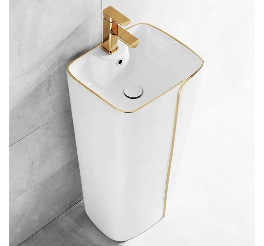 BỒN LAVABO TRỤ ĐỨNG SÀN VIỀN VÀNG CAO CẤP